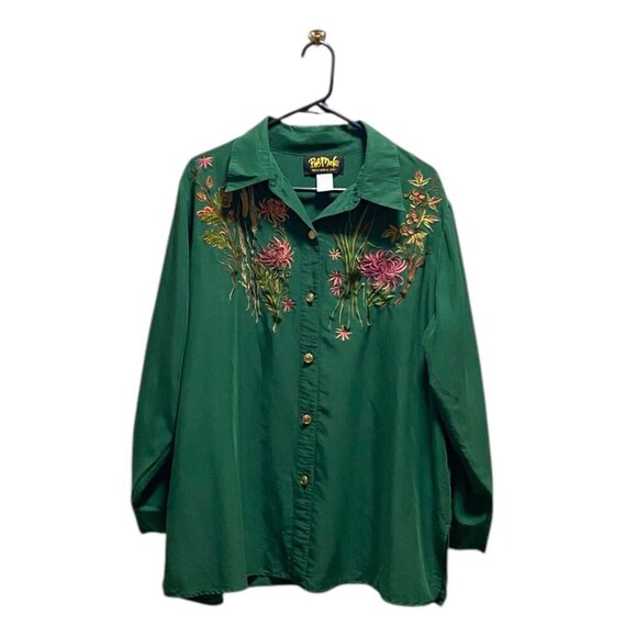 Bob Mackie Wearable Art Embroidered Vintage Button Down Blouse Green Size 1X - Picture 1 of 12